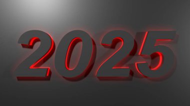 Siyah yüzey üzerine kırmızı arka plan ışığıyla 20205 siyah yazı - 3 boyutlu resimleme