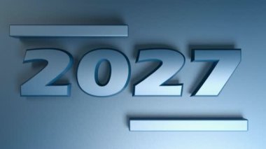Mavi arkaplanda izole edilmiş mavi sayılarla 2027 yazımı - 3 boyutlu resimleme video klibi