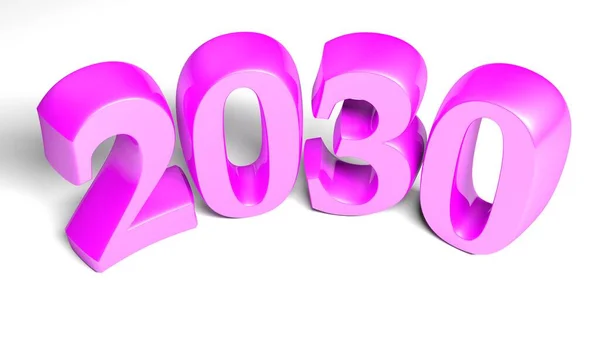 2030 Purple Pink Bent Write Isolated White Background Rendering Illustration — Stock Photo, Image