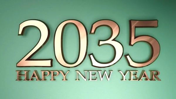 2035 Feliz Año Nuevo Cobre Escribir Sobre Fondo Verde Ilustración — Foto de Stock