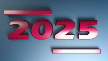 2025 kırmızı yazı mavi arkaplanda izole edildi - 3D görüntüleme video klibi