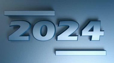 Mavi arkaplanda izole edilmiş mavi sayılarla 2024 yazımı - 3 boyutlu resimleme video klibi
