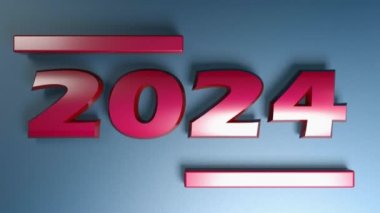Mavi arkaplanda izole edilmiş kırmızı sayılarla 2024 yazımı - 3 boyutlu resimleme video klibi
