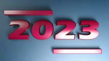 Mavi arkaplanda izole edilmiş kırmızı sayılarla 2023 yazımı - 3 boyutlu resimleme video klibi