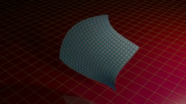 一个蓝色的网格抽象表面在右下角飞行 在黑暗的红色背景上 3D渲染动画 — 图库视频影像