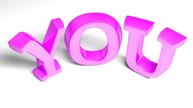 Beyaz arkaplanda izole edilmiş pembe yazma - 3 boyutlu resimleme