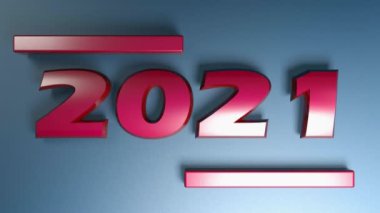 Mavi arkaplanda izole edilmiş kırmızı numaralarla 2021 yazımı - 3 boyutlu resimleme video klibi