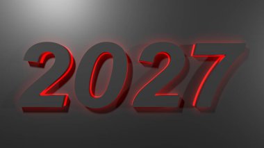 Siyah yüzey üzerine yeşil arka plan ışığıyla 2027 siyah yazı - 3D resimleme