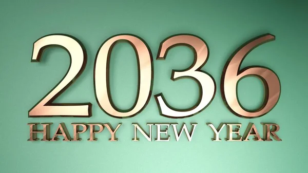 2036 Mutlu Yeni Yıl Bakır Yazı Yeşil Arka Plan Resimleme — Stok fotoğraf