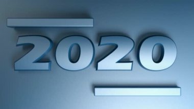 Mavi arkaplanda izole edilmiş mavi sayılarla 2020 yazımı - 3 boyutlu resimleme video klibi