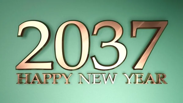 2037 Mutlu Yeni Yıl Bakır Yazı Yeşil Arka Plan Resimleme — Stok fotoğraf