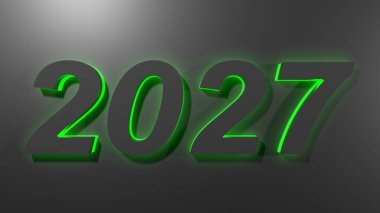 Siyah yüzey üzerine yeşil arka plan ışığıyla 2027 siyah yazı - 3D resimleme