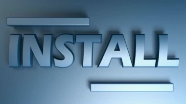 Mavi arkaplanda mavi harflerle INSTALL yazılacak yatay çubuklar bir yandan diğer yana ve geri gidecek - 3D canlandırma