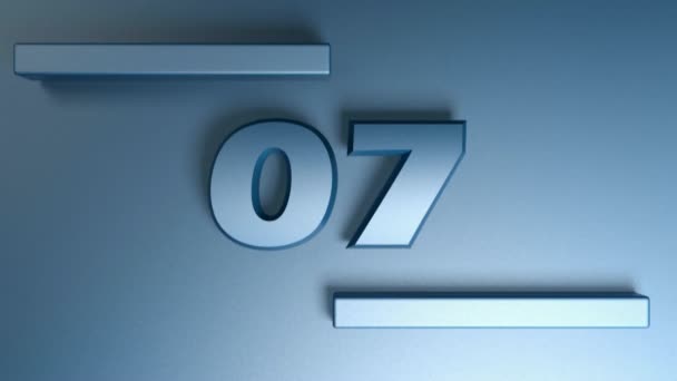 Nummer 07 in het blauw op blauwe achtergrond, met horizontale balken in beweging - 3D weergave van videoclip — Stockvideo