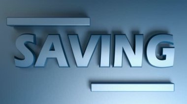 Mavi arkaplanda mavi harflerle kaydet, bir taraftan diğerine hareket eden iki yatay çubukla - 3D canlandırma