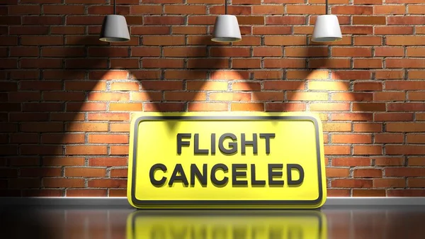 Flight Canceled Mensagem Sinal Rua Amarelo Inclinado Parede Tijolos Ilustração — Fotografia de Stock