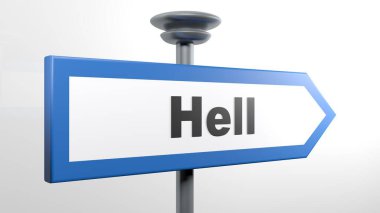 HELL yazısıyla mavi ve beyaz sokak iç çekişi - 3 boyutlu resimleme