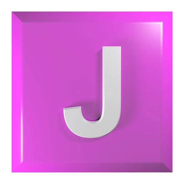 アルファベットのJでピンクの四角形の押しボタン 3Dレンダリングイラスト — ストック写真
