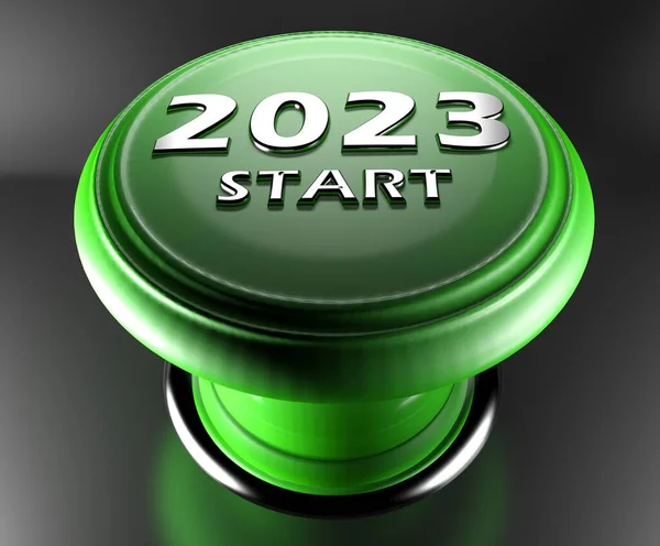 2023黑色背景上的Start绿色按钮 3D渲染说明 — 图库照片