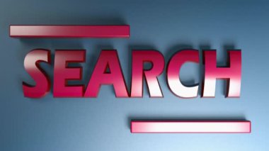 Mavi parlak arkaplanda kırmızı harflerle SEARCH yazılacak, bir taraftan diğerine giden iki yatay çubuk - 3 boyutlu resimleme