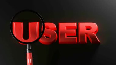 Siyah yüzey üzerine yazılan kullanıcı üzerinde büyüteç - 3 boyutlu canlandırma canlandırması