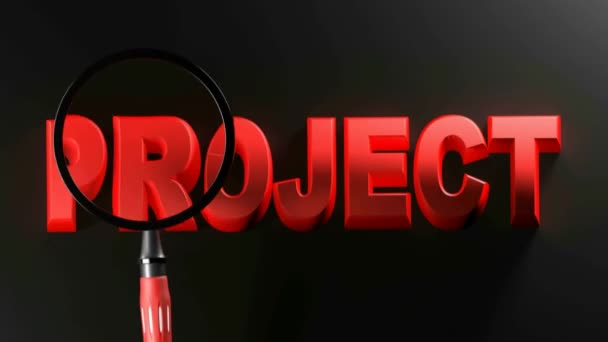 Lupă Trece Peste Proiectul Scriere Fundal Negru Animație Redare — Videoclip de stoc