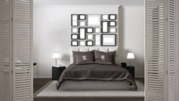 Abertura Porta Dobrável Branca Quarto Cinza Moderno Design Interiores Brancos — Fotografia de Stock