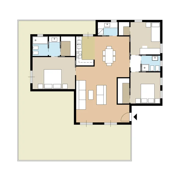 Dibujo Arquitectónico Una Casa Privada Con Cocina Dormitorios Sala Estar —  Fotos de Stock