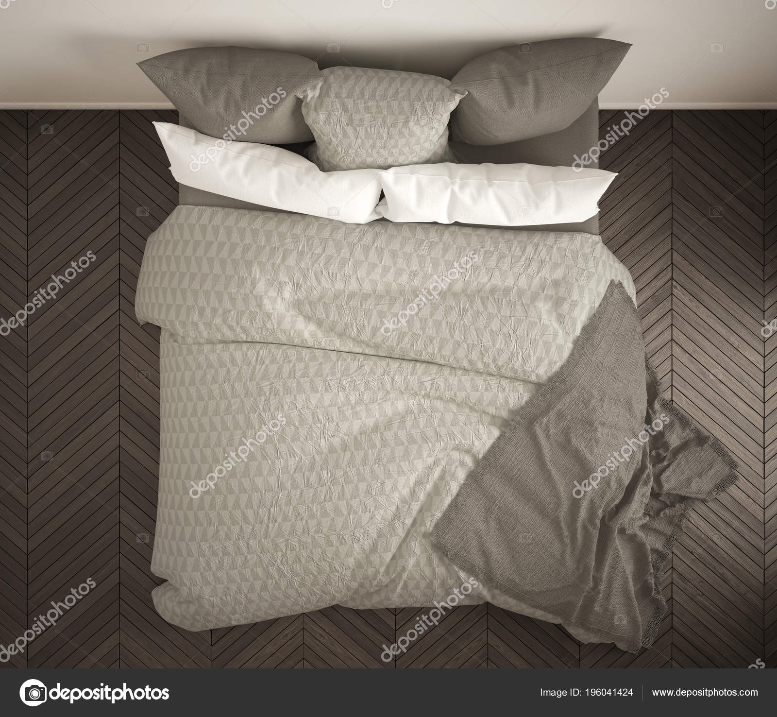 Quarto Clássico Escandinavo Vista Superior Close Cama Casal Branco Creme —  Foto © ArchiVIz #196041424, image size:1600x1476