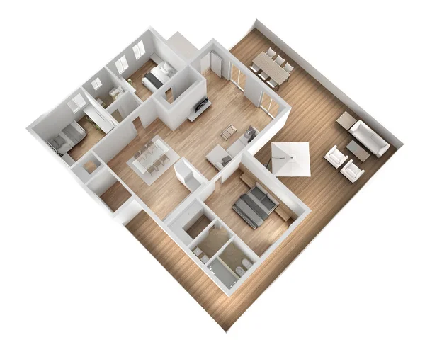 Apartment Flat Top View Furniture Decors Plan Cross Section Interior — Stock Photo, Image