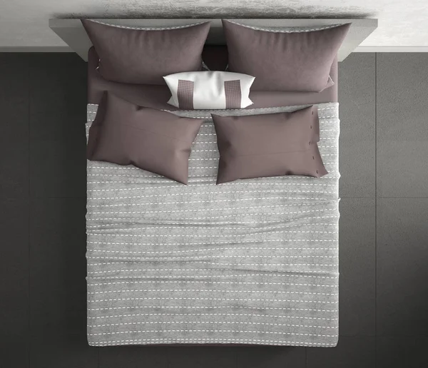 Современная Спальня Вид Сверху Двуспальная Кровать Красная Кровать Мраморный Пол — стоковое фото