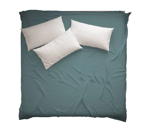 Классическая Современная Двуспальная Кровать Подушками Вид Сверху Изолированная Белом Фоне — стоковое фото