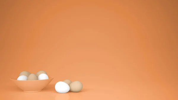 Tavuk Yumurtası Masada Turuncu Arka Plan Kopya Alanı Kahvaltı Paskalya — Stok fotoğraf