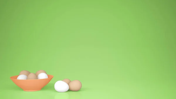 Hühnereier Eine Orangefarbene Tasse Auf Dem Tisch Grüner Hintergrund Mit — Stockfoto
