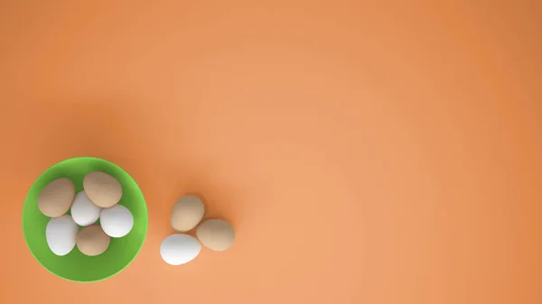 Œufs Poulet Dans Une Tasse Verte Sur Table Fond Orange — Photo