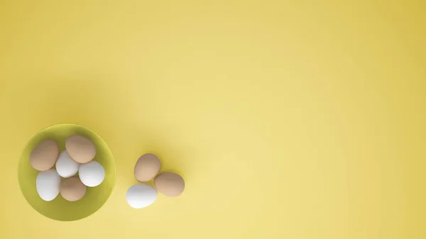 Ovos Galinha Uma Xícara Amarela Mesa Fundo Amarelo Com Espaço — Fotografia de Stock