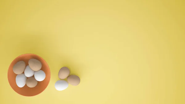 Ovos Galinha Uma Xícara Laranja Mesa Fundo Amarelo Com Espaço — Fotografia de Stock