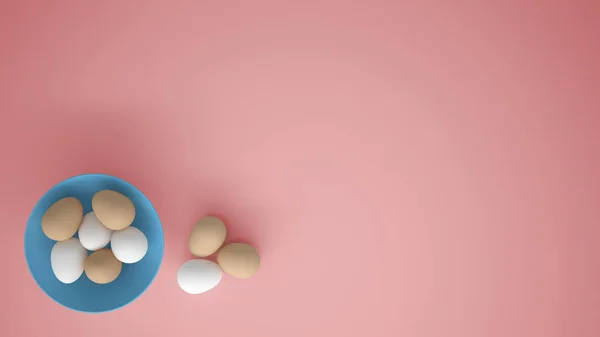 Курячі Яйця Синю Чашку Столі Рожевий Фон Копіювальним Простором Ідея — стокове фото