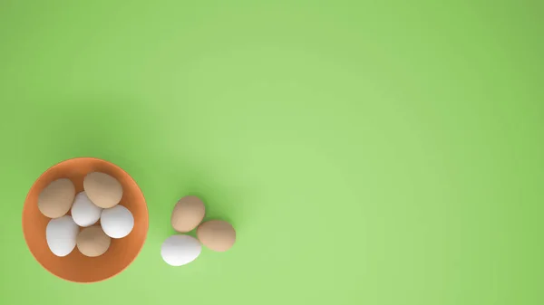 Ovos Galinha Uma Xícara Laranja Mesa Fundo Verde Com Espaço — Fotografia de Stock