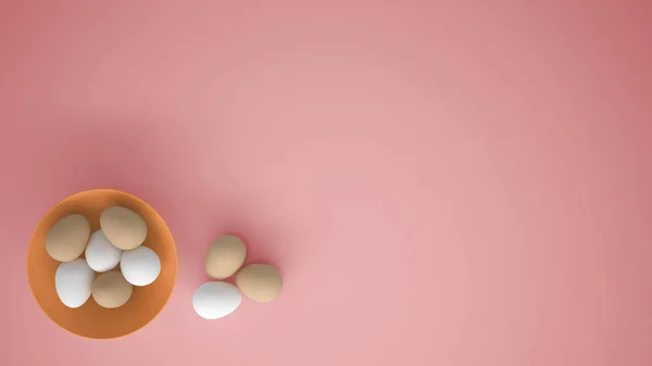 Oeufs Poulet Dans Une Tasse Orange Sur Table Fond Rose — Photo