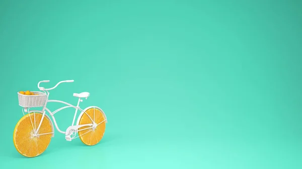 Witte Fiets Met Gesneden Oranje Wielen Gezonde Levensstijl Concept Met — Stockfoto