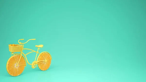 슬라이스 오렌지 노란색 자전거 청록색 파스텔 라이프 스타일 — 스톡 사진