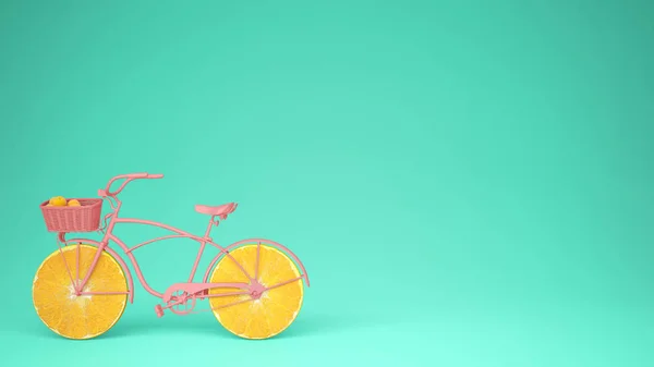 Vélo Rose Avec Roues Orange Tranchées Concept Mode Vie Sain — Photo
