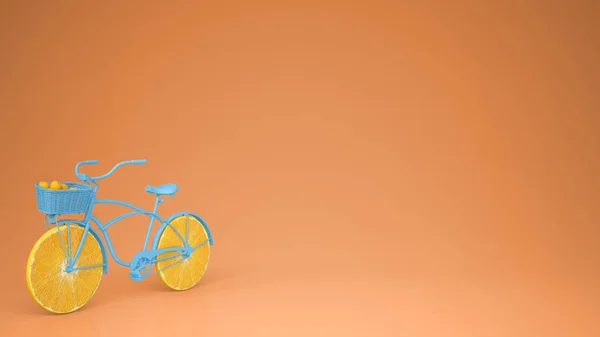 Vélo Bleu Avec Des Roues Orange Tranchées Concept Mode Vie — Photo