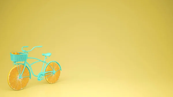 Turquoise Fiets Met Gesneden Oranje Wielen Gezonde Levensstijl Concept Met — Stockfoto