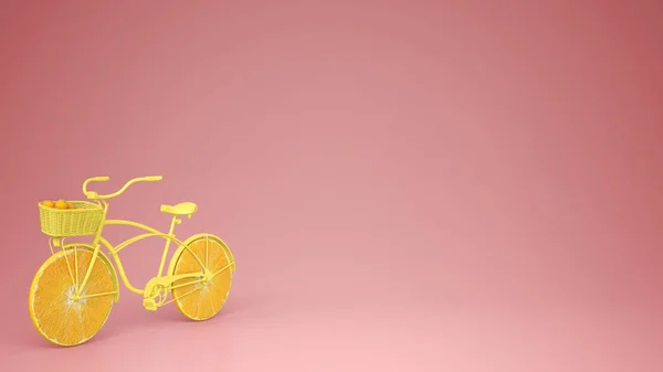 Bicicleta Amarela Com Rodas Laranja Fatiadas Conceito Estilo Vida Saudável — Fotografia de Stock