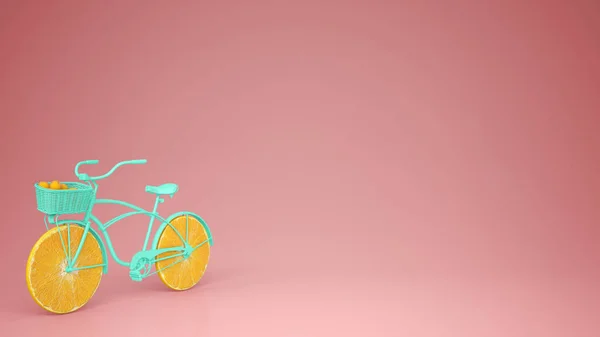 슬라이스 오렌지 바퀴와 청록색 자전거 파스텔 라이프 스타일 — 스톡 사진