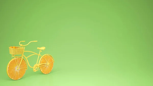 Bicicleta Amarela Com Rodas Laranja Fatiadas Conceito Estilo Vida Saudável — Fotografia de Stock