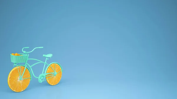 Turquoise Bike Sliced Orange Wheels Healthy Lifestyle Concept Blue Pastel — Stock Photo, Image