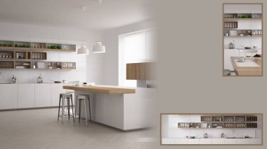 Kopyalama alanı ve ayrıntıları closeup, mimar iç tasarım konsepti fikir, örnek metin alanı ile minimalist mutfak sunum